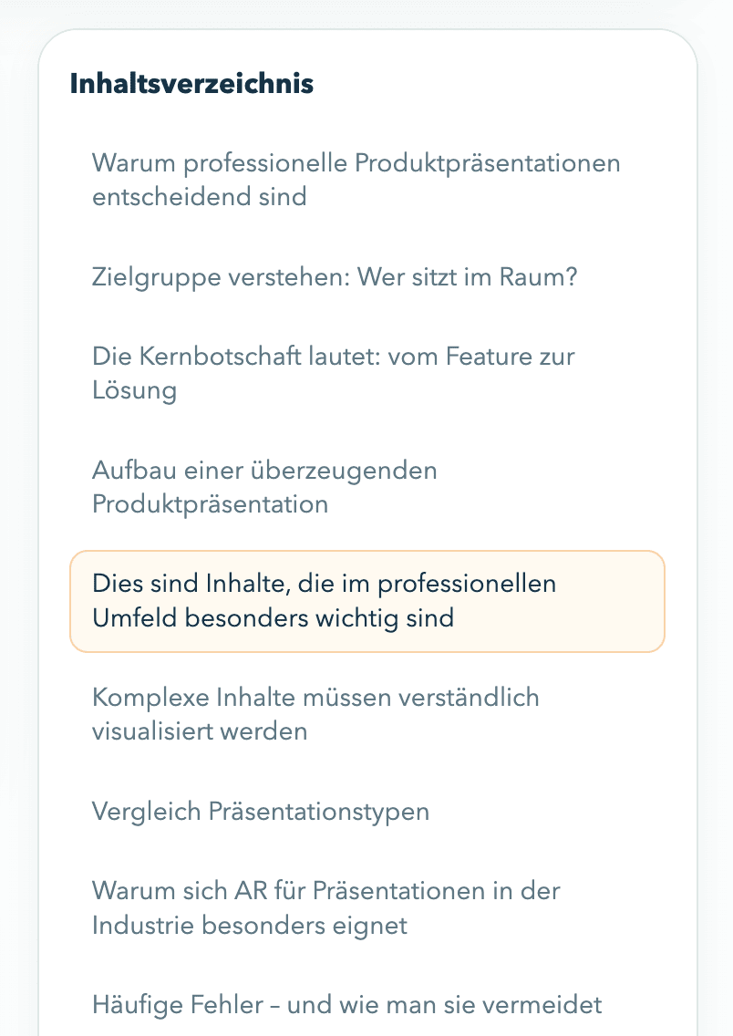 Seitliches Inhaltsverzeichnis einer Artikelseite