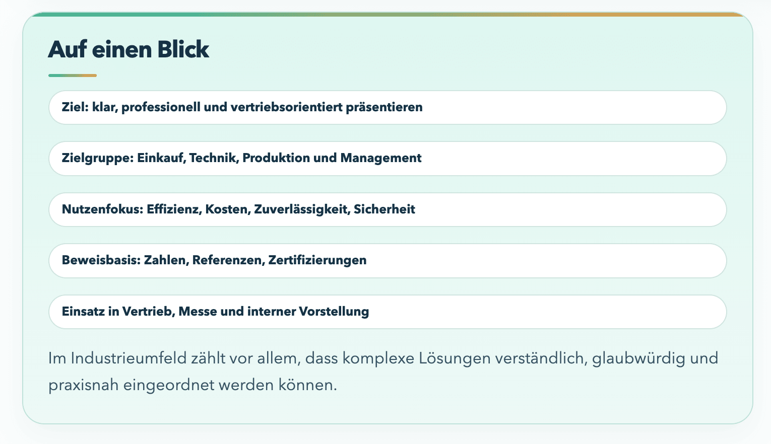 Infobox Auf einen Blick mit zentralen Fakten