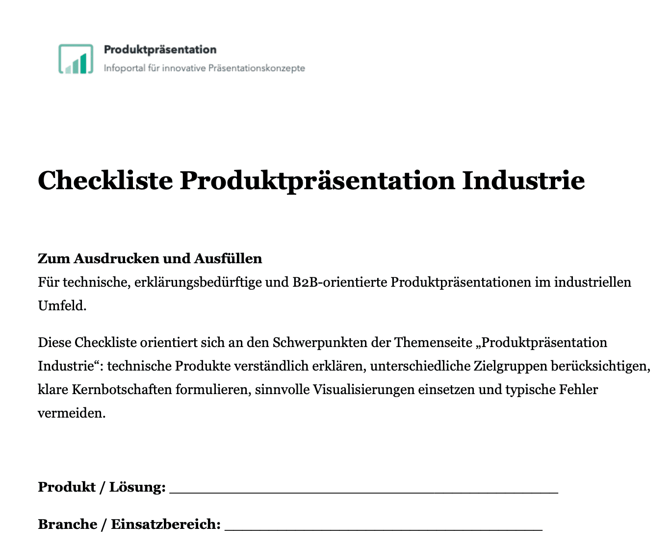 PDF Checkliste Produktpräsentation Industrie