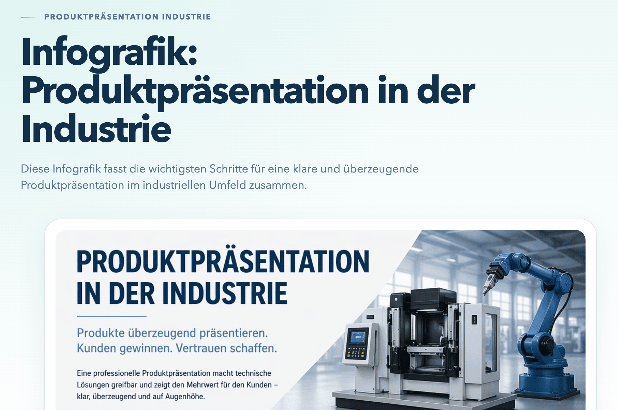 Infografik Seite zur Produktpräsentation in der Industrie