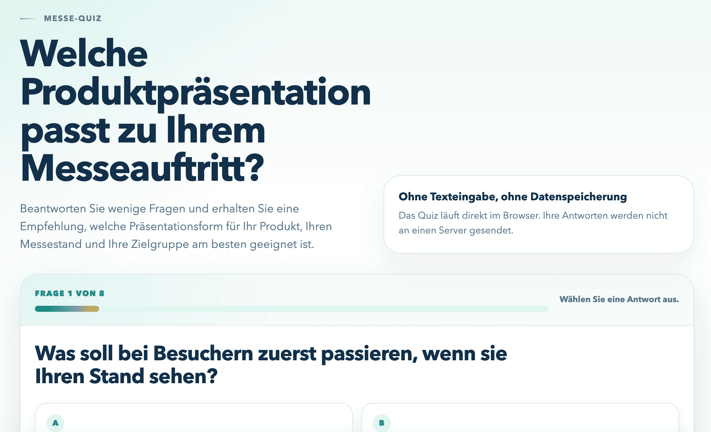 Startbereich eines Messe Quiz