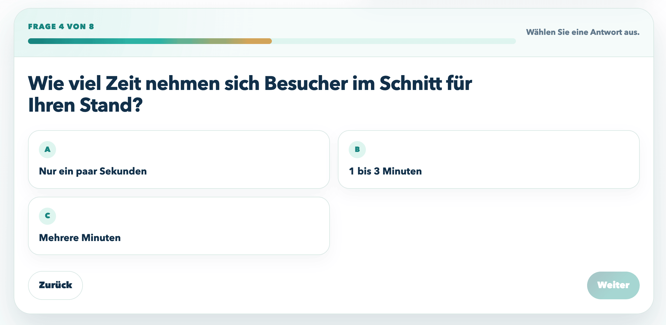 Fortgeschrittene Quizfrage mit Zurück und Weiter Buttons